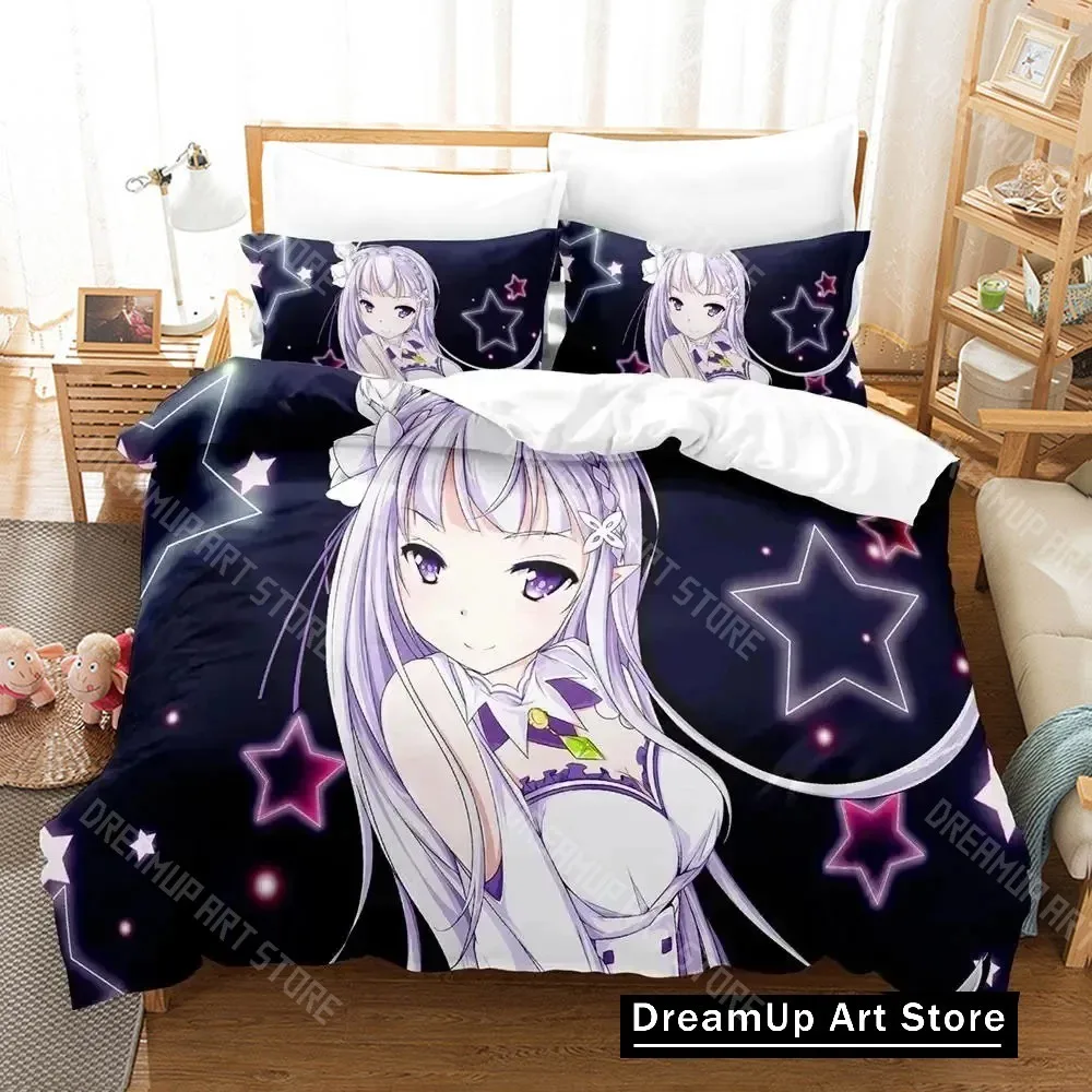 3D Anime Re Zero Rem Ram Emilia Bedding Set Duvet Cover Bed Set Quilt Cover Pillowcase Comforter king Queen Size Boys Adult