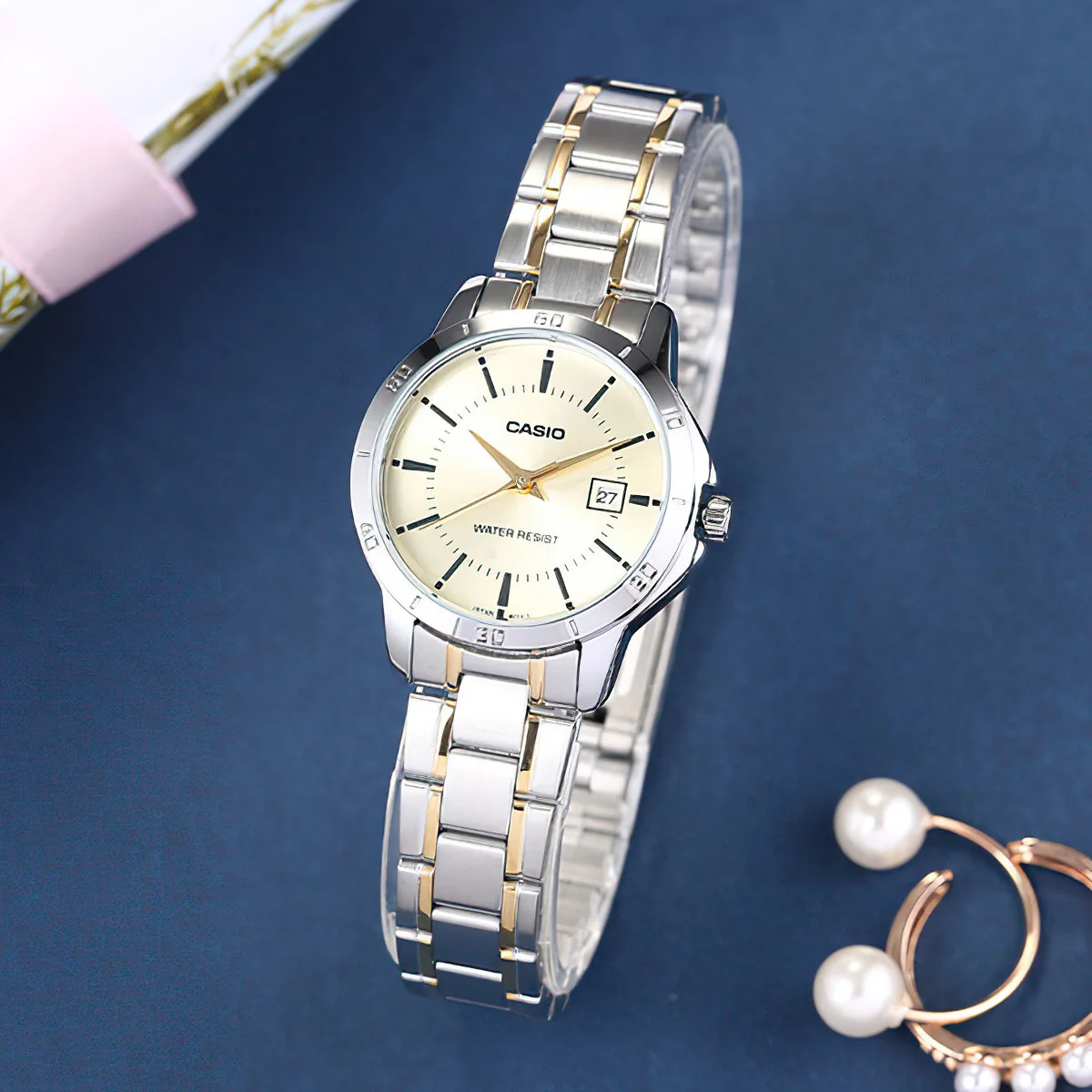 Casio-reloj de cuarzo para mujer, accesorio de marca superior de lujo, resistente al agua hasta 30m, con correa de acero, estilo informal de negocios