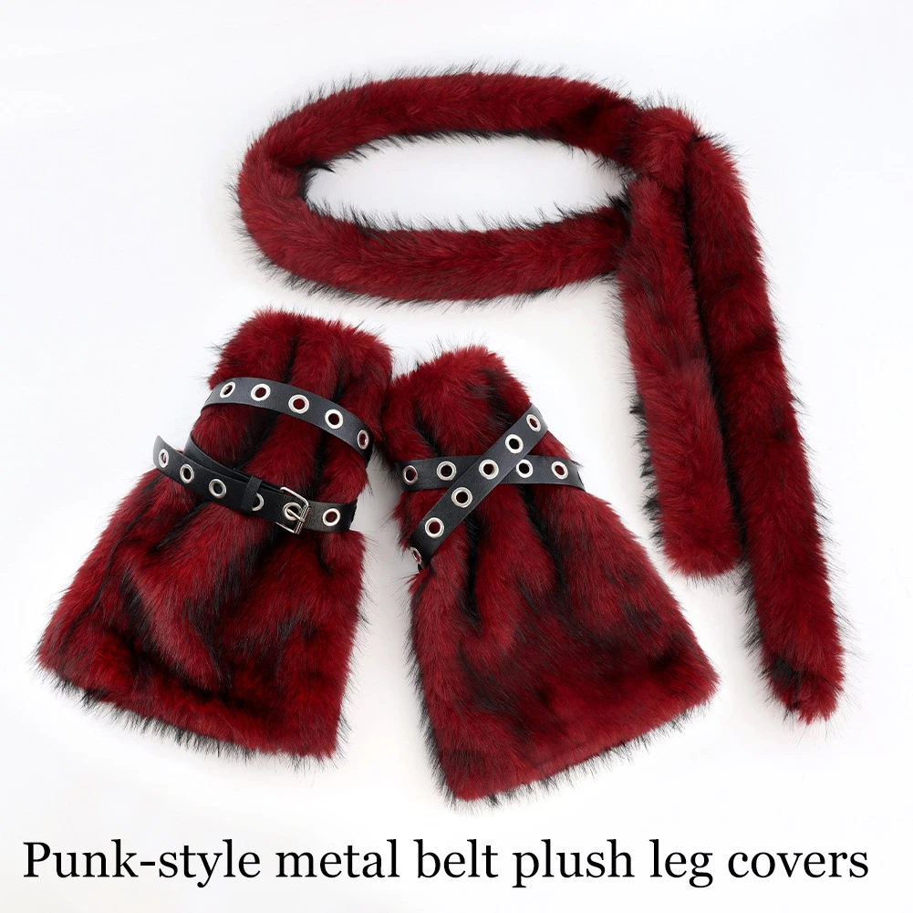 冬用暖かいベルトレッグカバーセットミディアムロングチューブサブカルチャーぬいぐるみベルトホットガールロングウエストチェーンパンククリスマスコスプレ小道具