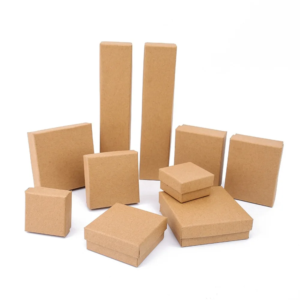

5PCS Kraft Jewelry Box Retro Ring Necklace Earring Gift Cardboard Boxes Jewelry Organizer with Sponge InsideJewelry Display