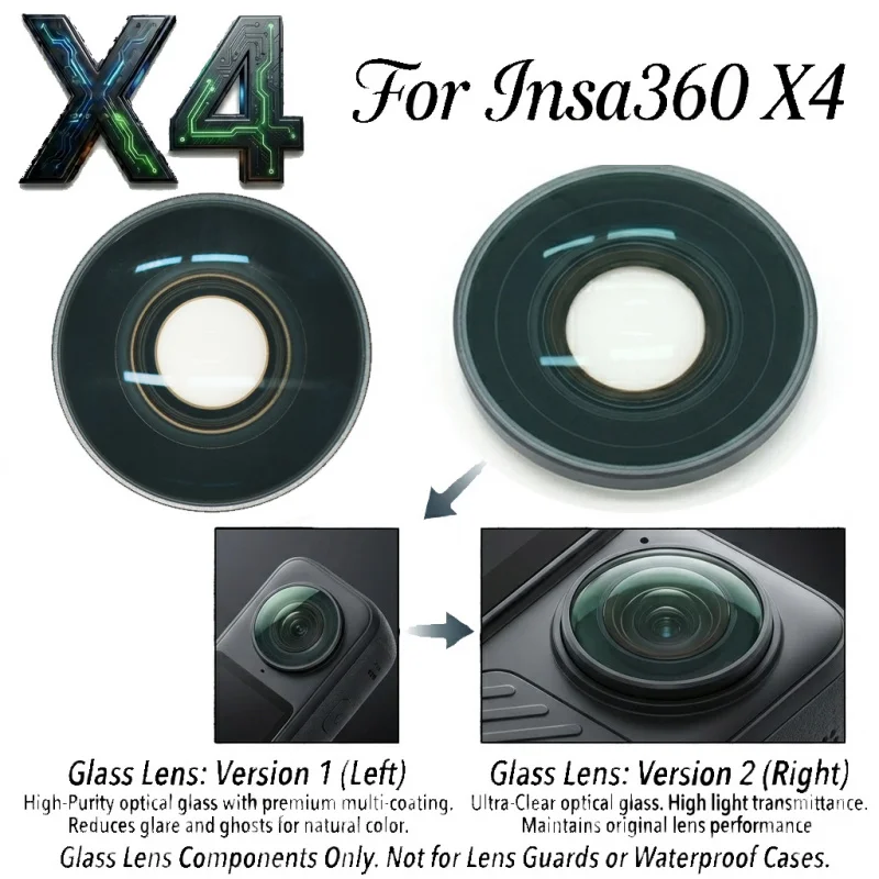 

Baleela replacement Lens, Front and Rear Camera Lens Repair Part with Adhesive for Insta360 X4 360 Sport Camera