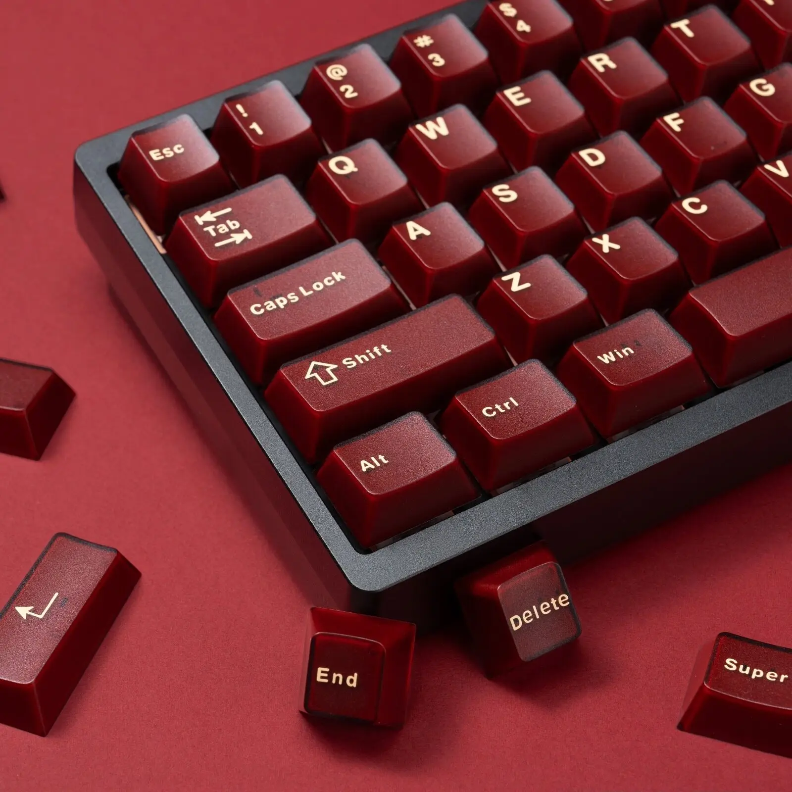 

Semi Transparent Red ABS Keycaps OEM Height Compatible with 61 68 75 87 98 100 104 Keyboard