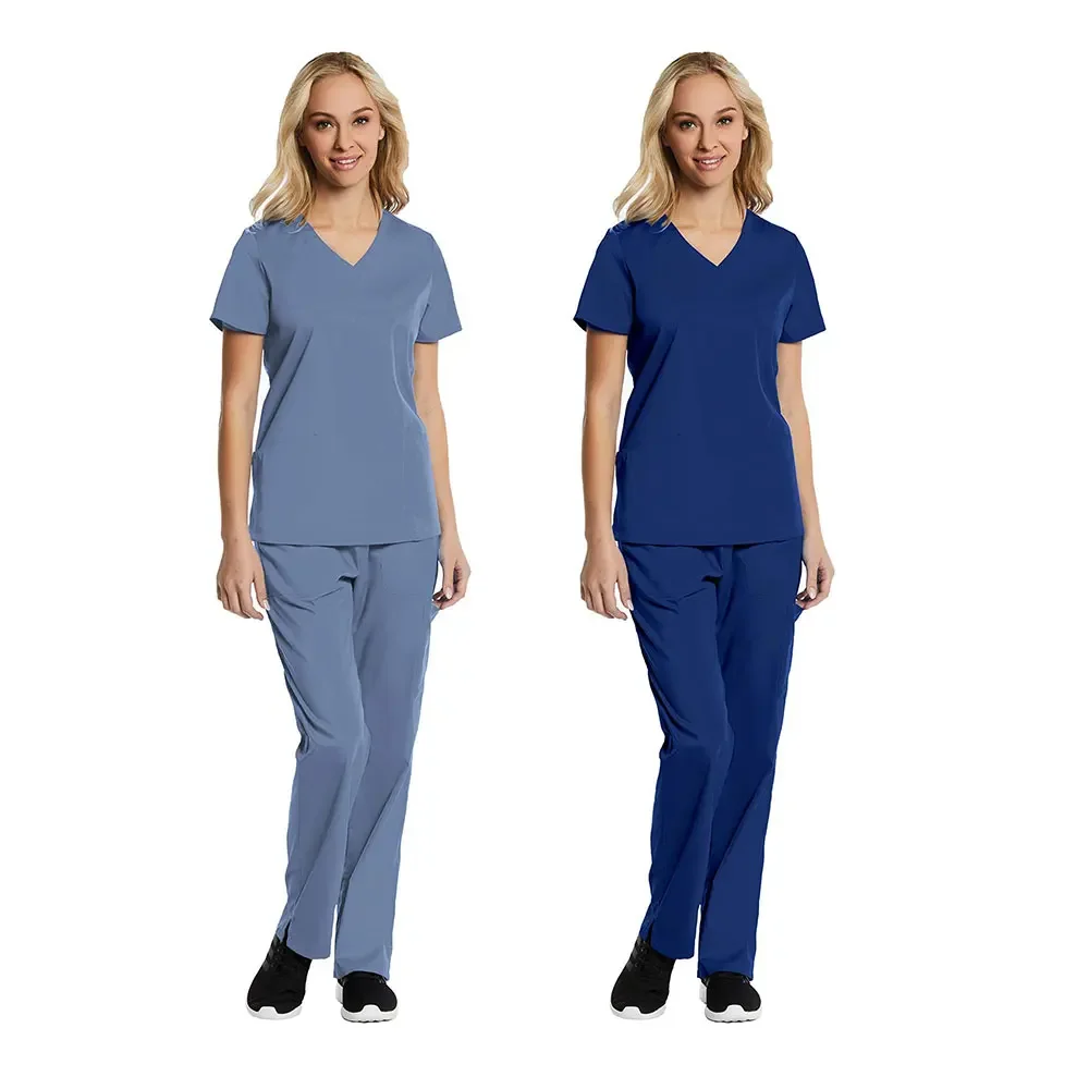Macacão cirúrgico de manga curta com decote em v feminino, roupa para lavar as mãos, sala cirúrgica, desgaste dos enfermeiros, Europa e Estados Unidos