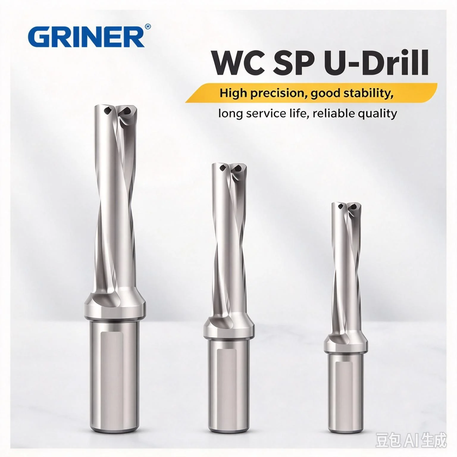 GRINER U‑Drill Indexable Fast Drill 2D 3D 4D 5D SP WC Insert Holder Internal Cooling Water Jet Flat Bottom Drill For CNC Lathe M