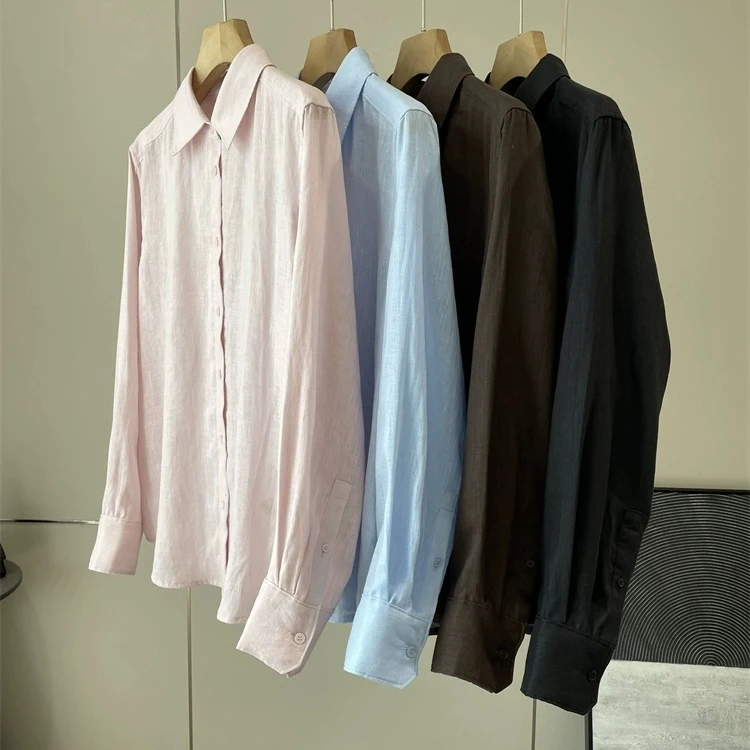 

Natural Linen Long Sleeve Shirt Loose Fit Active Printing Eco-Friendly Casual Style Women's Summer Cool Feeling Shirt