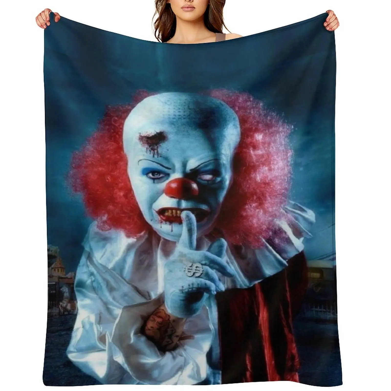 

Scary Horror Clown Face Mask Throw Blanket cosplay anime Designers Hairys Bed Blankets