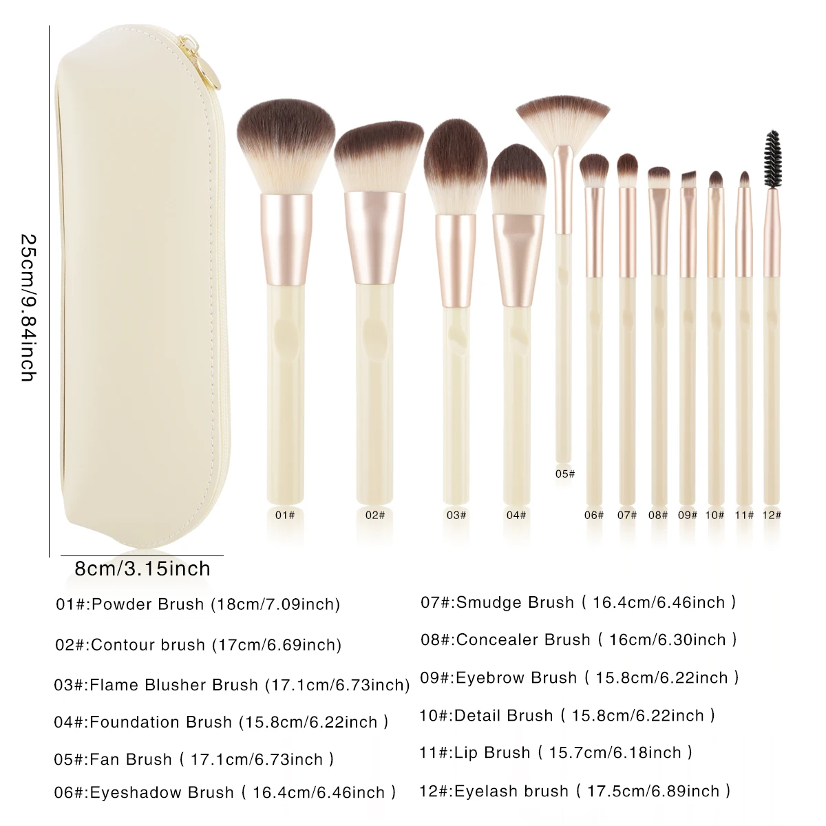 ルースパウダーブラッシュファンデーションアイシャドウ用プレミアムメイクブラシ12本セット - 耐久性のあるハンドルと毛の品質