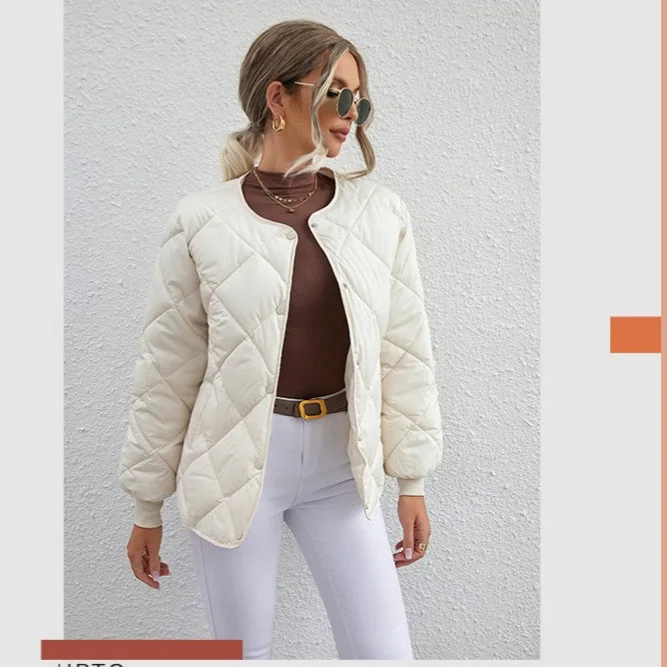 Autumn Winter New Fashion Korean Women's O-neck Long Sleeve Single-breasted Casual Trendy Simple Basic Quilted Coats Female Tops