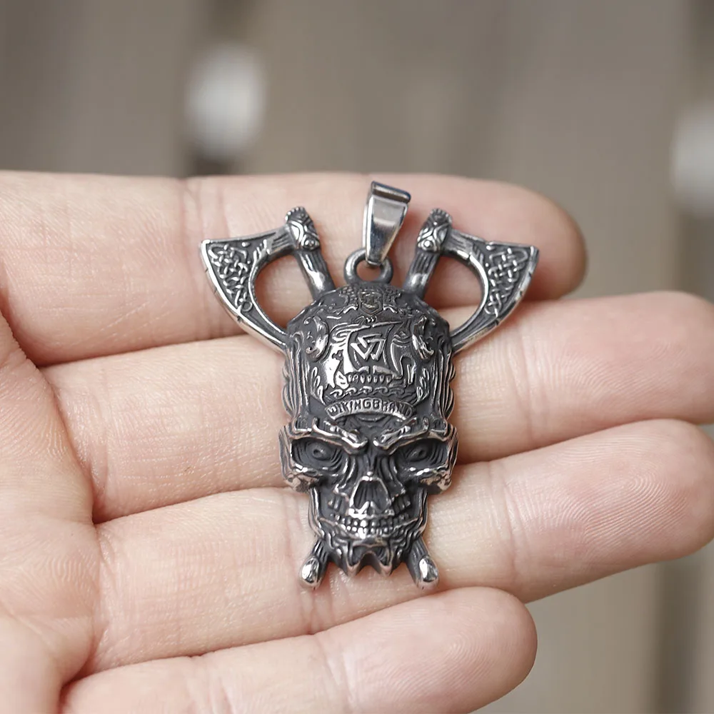 2024 New Viking Skull With Axe And Celtic Knot Pendant Necklace Fashion Metal Chain Jewelry Man Women Vintage JEWELRY - view 5