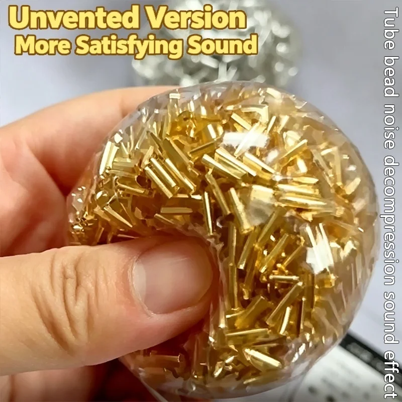 Loud Noise Sound Stress Relief Squeeze Ball Fidget Toy Filled Shiny Metal Tube Beads For Mood Adjustment Anxiety Decompression
