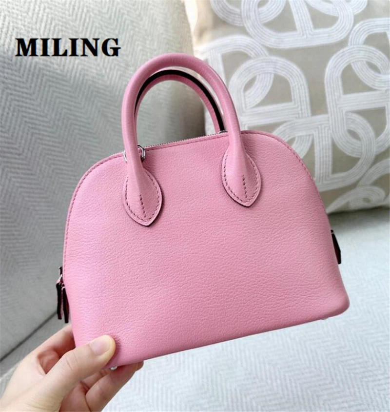 Women Leather Shell Bag Vintage Top-handle Small Size Simple Shoulder Bag Fashion Ladies Handbag Solid Color Crossbody Bags