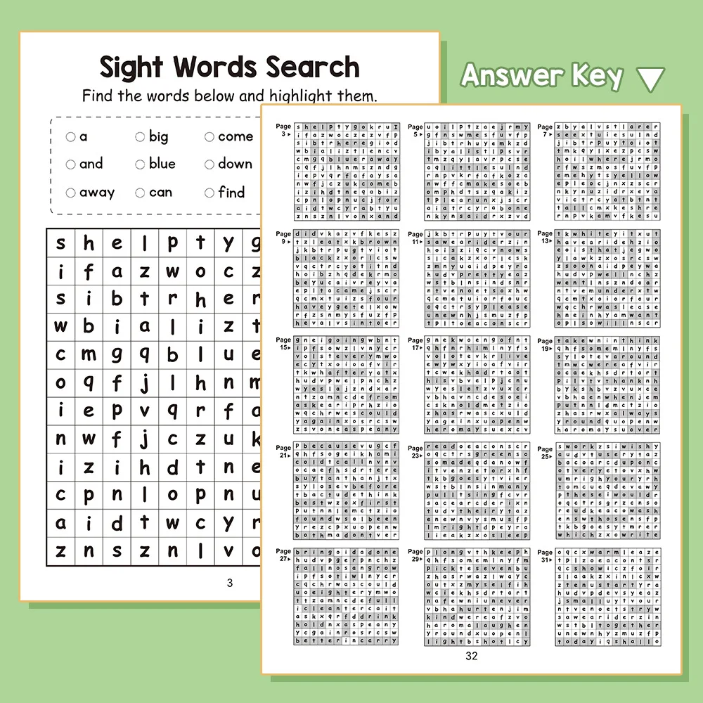 Sight Words Write and Search Game Workbook Preschool English Learning Aids Learn to Read for Beginners Vocabulary Building