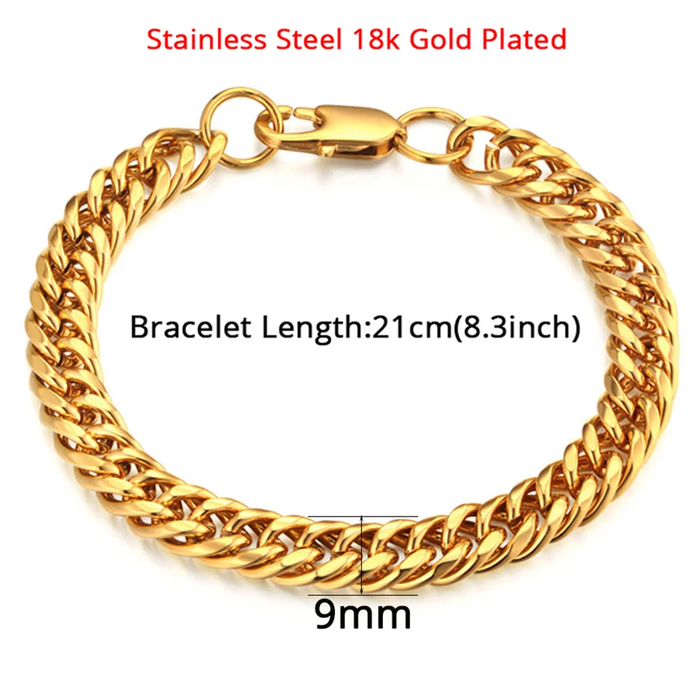 5 Style Men Bracelet 316L Stainless Steel Gold Silver Color Curb Cuban Link Chain Bracelet for Male Hiphop Trendy Jewelry Gift