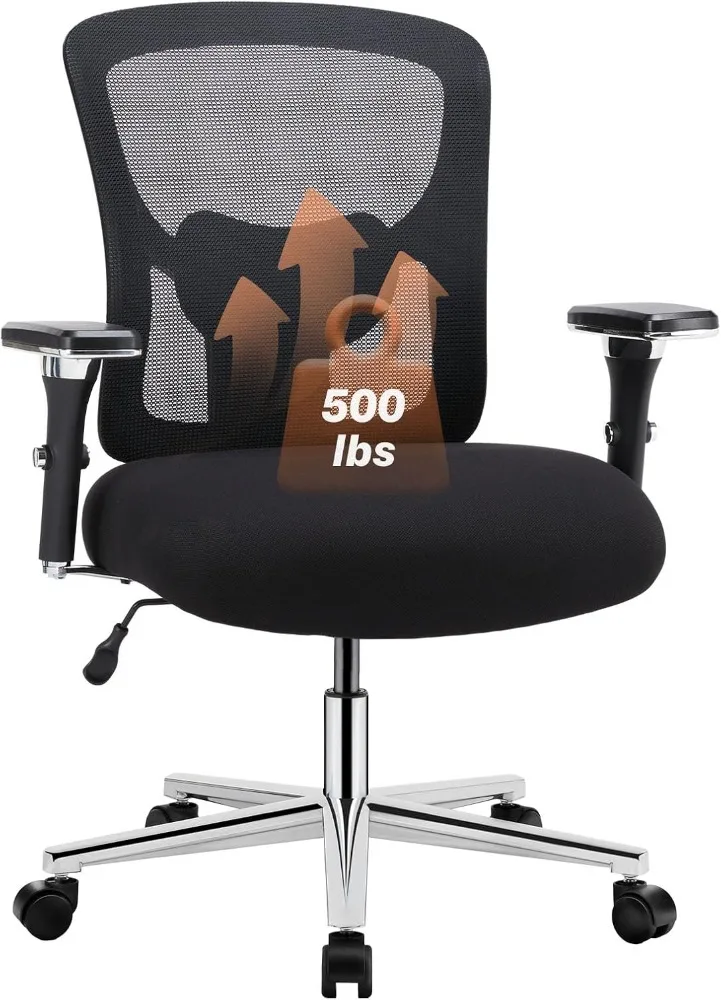 Sweetcrispy Big and Tall Office Desk Chair with Lumbar Support, 500lbs Heavy Duty Mesh Ergonomic Computer Chair with Arm