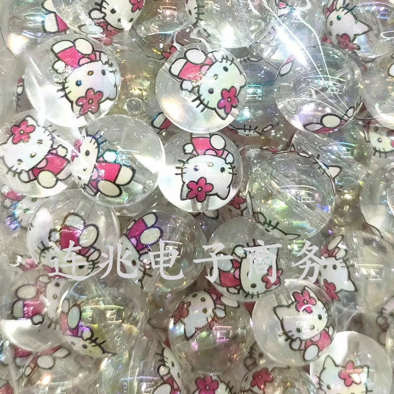 5pcs hellokitty cartoon anime acrylic beads transparent background printed beads for diy jewelry making bracelets materials 16mm