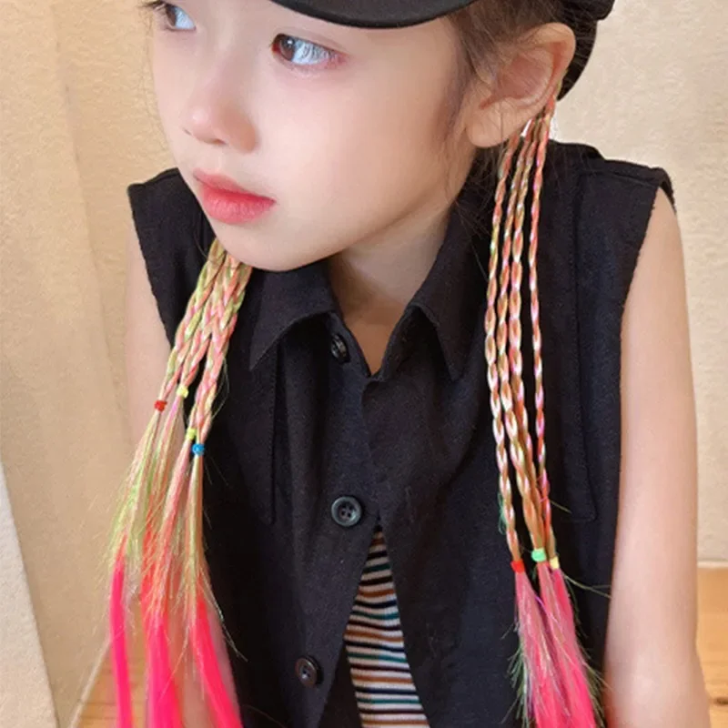 Rainbow Gradient Color Dirty Braids Women Girls Rubber Elastic Hair Bands Fashion Soft Princess Headwear Kids Hair Accessories