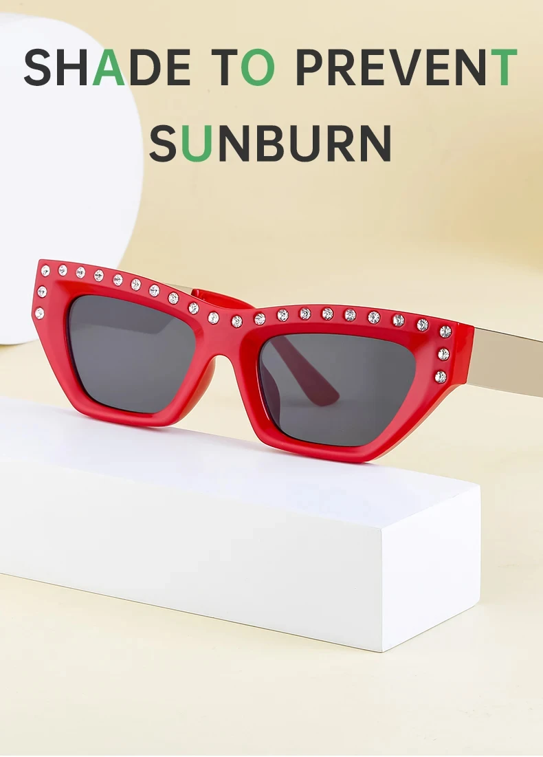 Katzenaugen-Rechteck-Sonnenbrille für Damen 2026 Luxusmarke Punk Kleiner Rahmen Strass-Sonnenbrille für Damen Mode Outdoor-Brillen – Detail 3
