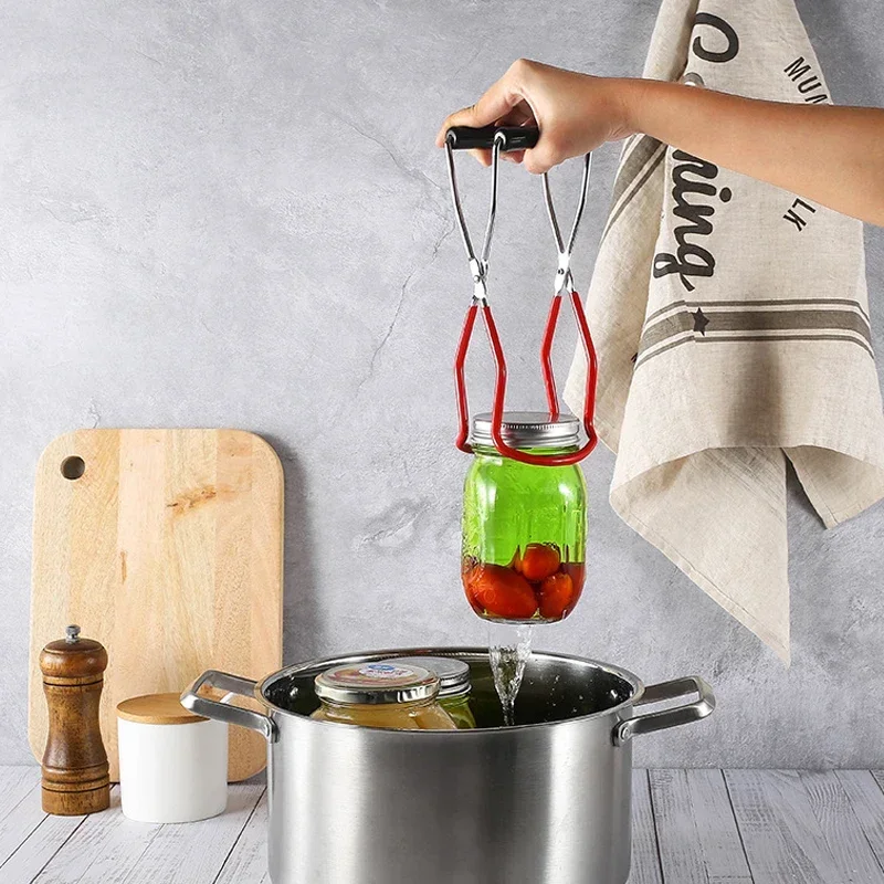 Stainless Steel Canning Jar Lifter with Grip Handle Can Lifter Tongs Jar Clip Heat Resistance Anti-clip Mason Jar Glass Lifter