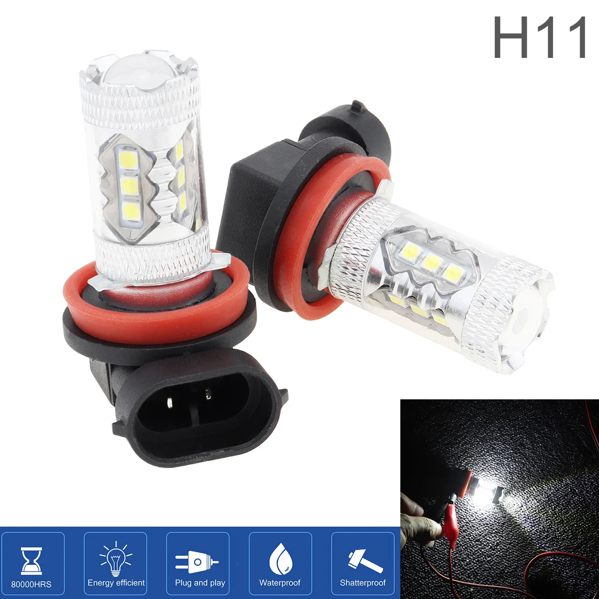 

2PCS H11 12V 100W 6000K White Car Headlight Bulbs Automobile LED Head Lamp Fog Lamp Light Bulbs for Cars SUV Off Road Automobile