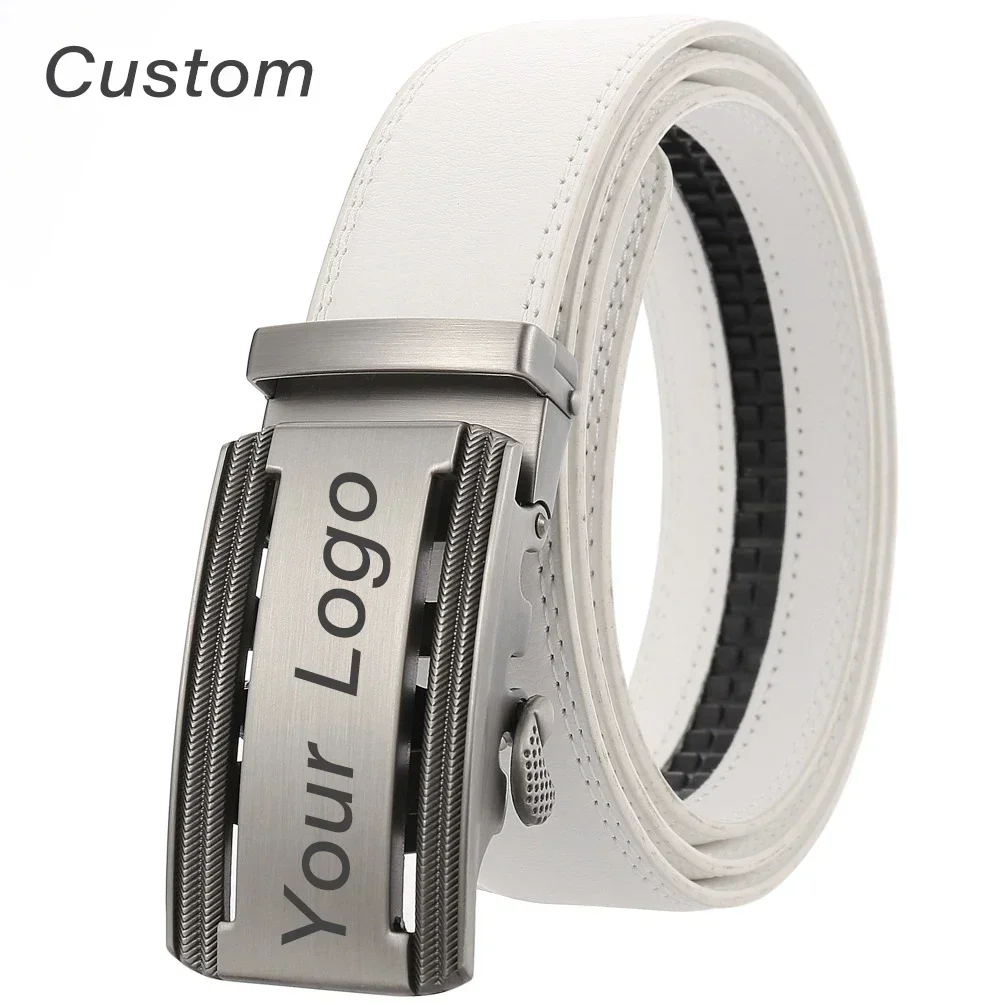 Custom Mens White Leather Belt Business Personalized Engraved Name Logo Men's Automatic Buckle Accessories Waistband Gifts Him