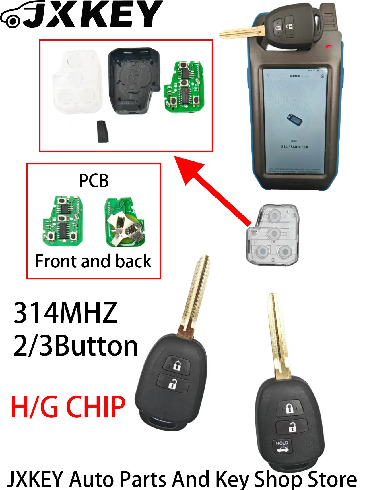 

JXKEY FCC ID：B71TA 89070-0D580 314MHZ with G/H Chip Optional Remote Car Key For Toyota Yaris Verso RAV4 2008 2009 2010 2015