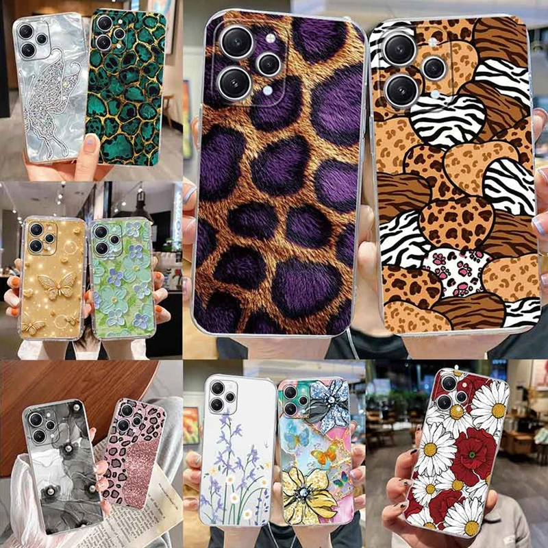 Leopard Print Plants Flowers Hearts Love Phone Cases For Xiaomi Redmi 13C 12 Note 10 11 12 Pro Plus 9A 9T 12S Poco C65 M5S Cover