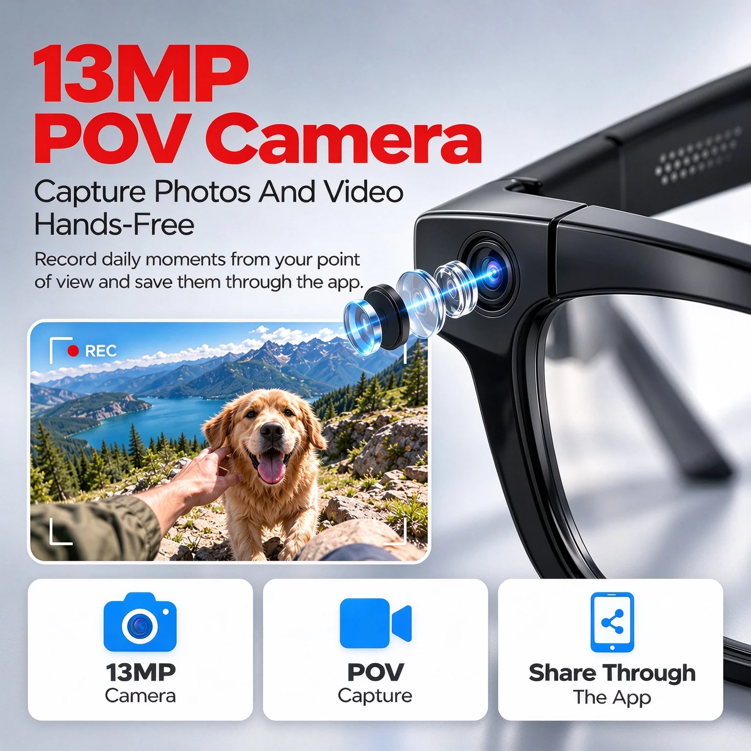2026 Business Smart Glasses 13MP Camera AI Voice Assistant, Real-Time Translation, Meeting Notes, Live Streaming, Open-Ear Audio