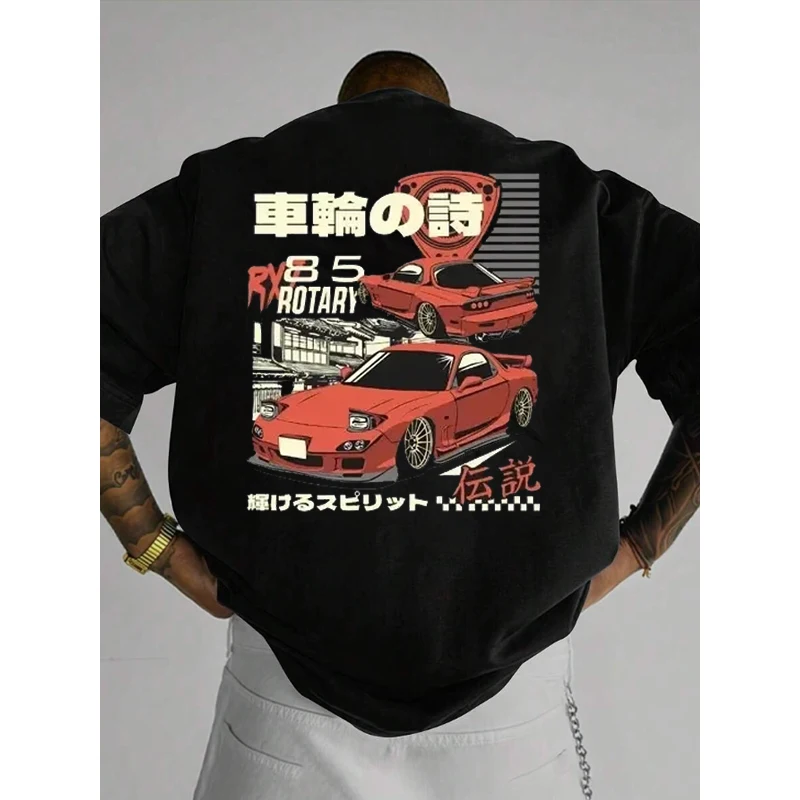 

2025 Anime Initial D Drift AE86 Double Sided Print Tshirt RX-7 R34 Skyline GTR JDM Men's Vintage Harajuku Oversized T Shirts