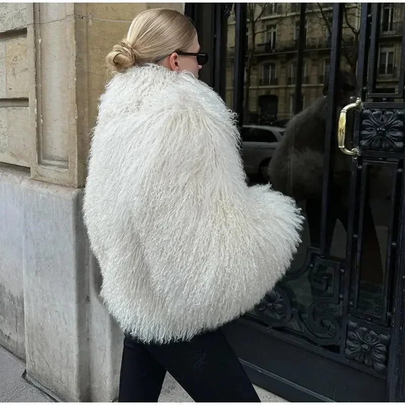 Luxury Europe United States Autumn Winter Women's Fur Personality Street Elegant Artificial Fur Warm O Neck Long Sleeves Coat