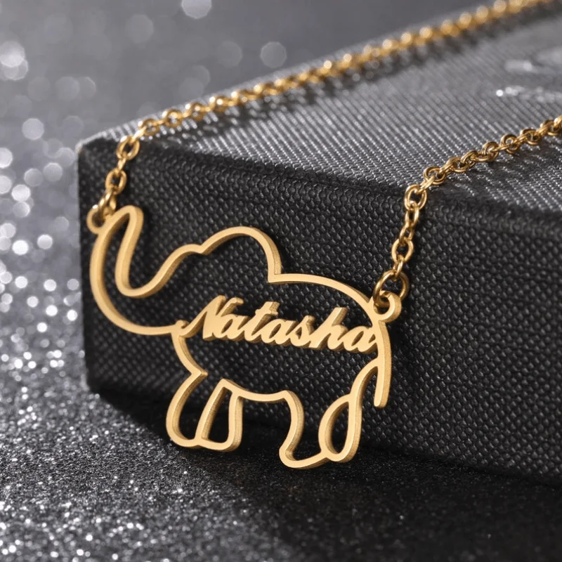 Personalized Custom Name Necklace, Lucky Elephant Necklace Birthday Gift, Necklaces with Name, Animal Letter Jewelry