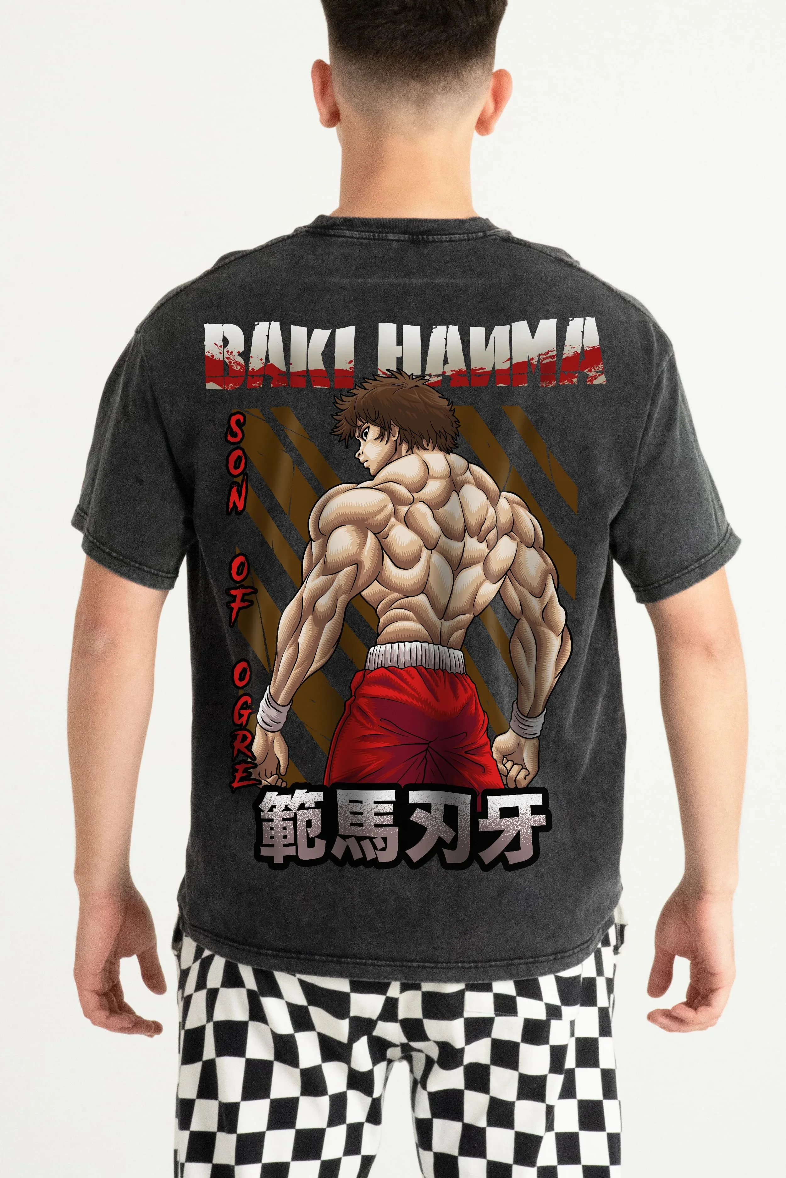

Baki Hanma Baki Son of Ogre Anime Graphic T-shirt Men 2026 Summer Cotton Short Sleeve Streetwear Black Acid Wash Color Back