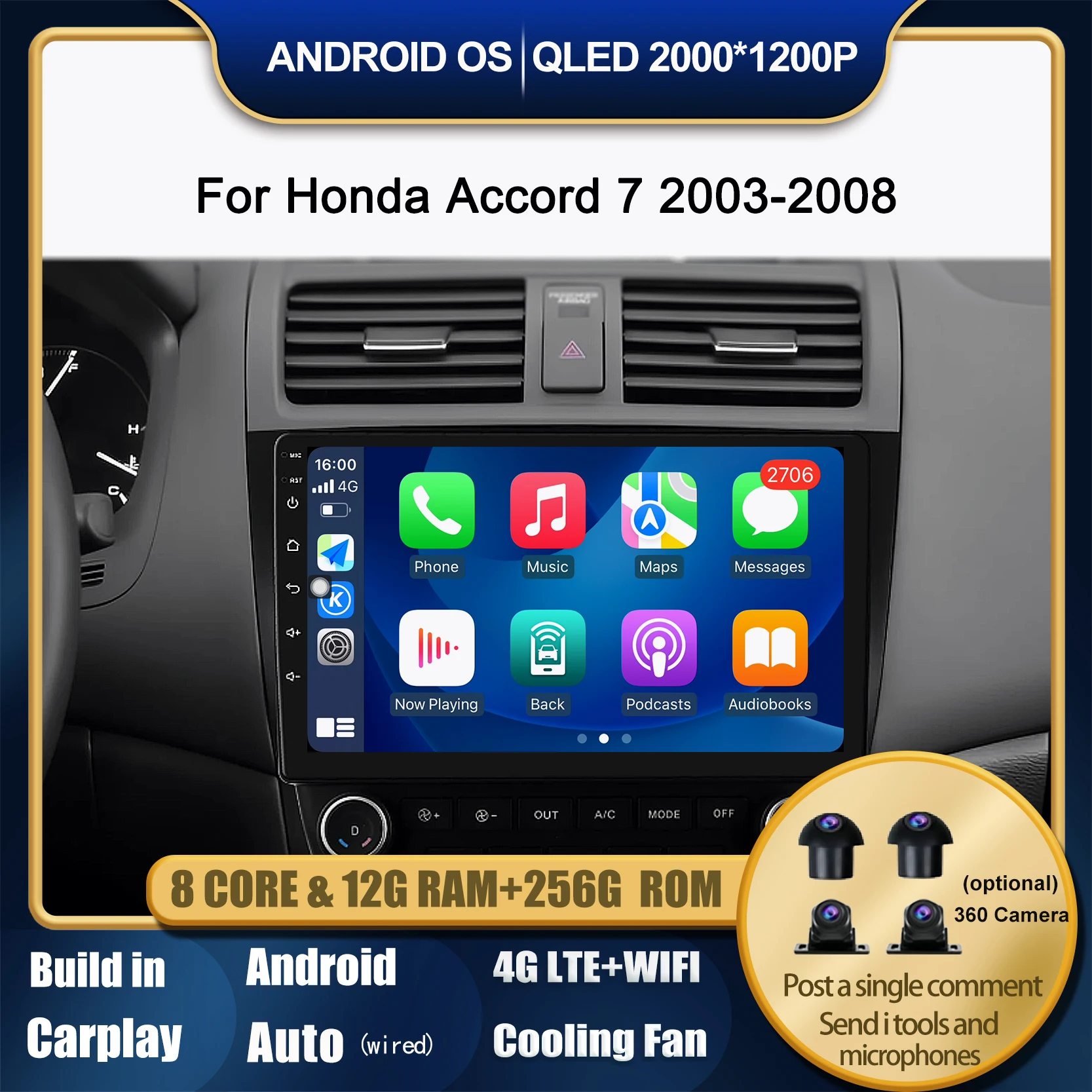 10.1inch For Honda Accord 7 2003-2008 Android OS Octa Core GPS Navigation Multimedia Player Car Radio Stereo Carplay Bluetooth