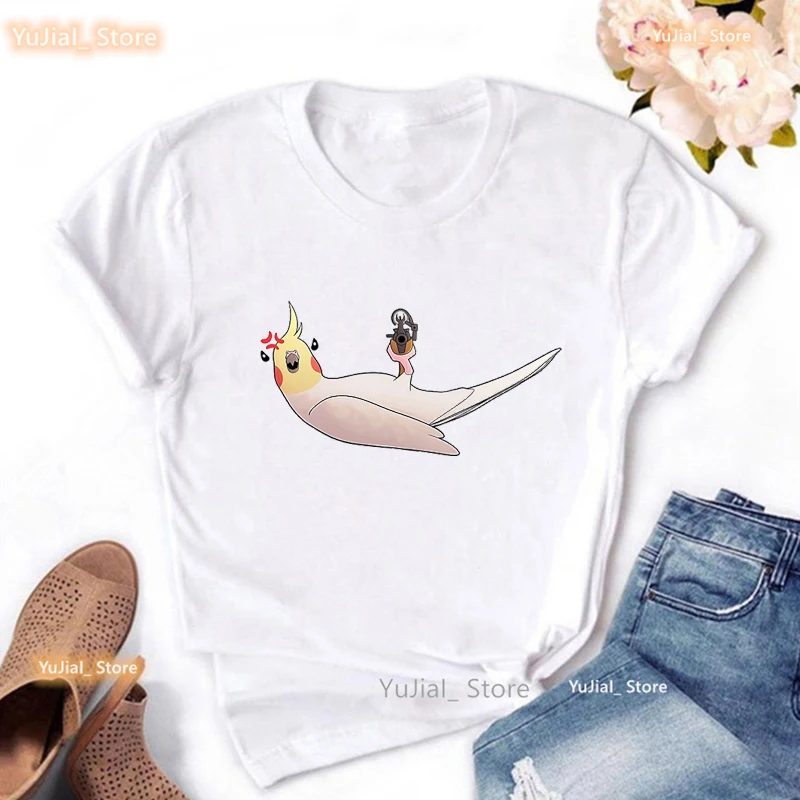 

Kawaii Clothes Funny T Shirt Girls Cockatiel Parrot Tshirt Women'S Clothing Harajuku Shirt Bird Short Sleeve T-Shirt Female