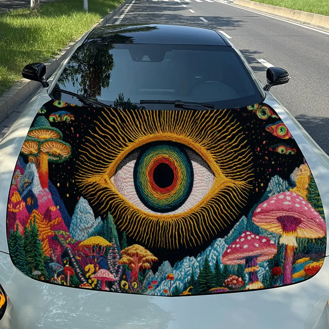 

Trippy Giant Eye Mushroom Car Hood Stickers - Self-Adhesive, Waterproof and Durable Vinyl Wrap, Decorate And Protect Your Car, F
