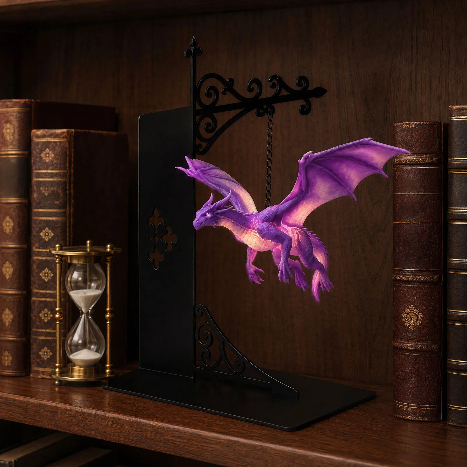 Dragon Bookshelf Light Warm LED Night Light Fantasy Reading Corner Decor Metal Shelf Lamp Creative Bookends Light