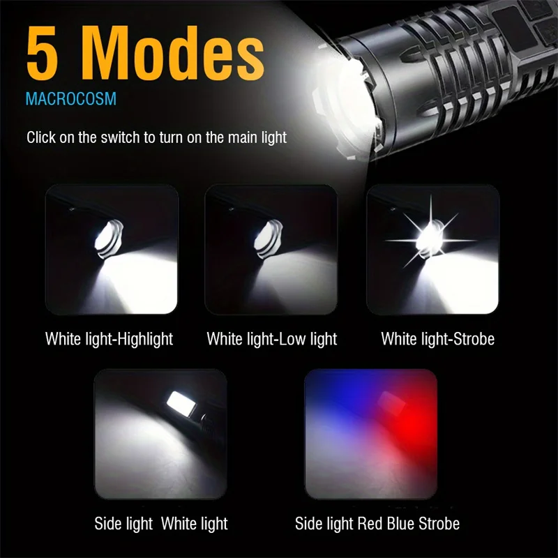 High Power Led Flashlight Telescopic Zoom Built-in Battery Rechargeable Led Flashlight Outdoor Camping Fishing Hiking Torch