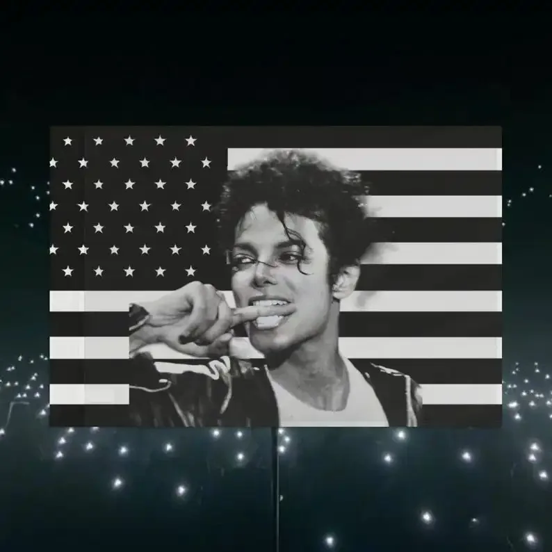 Vintage Michael Jackson Finger Mouth Pose Tapestry, Black White American Star Stripe Flag Print Wall Hanging, Pop Music King Ret