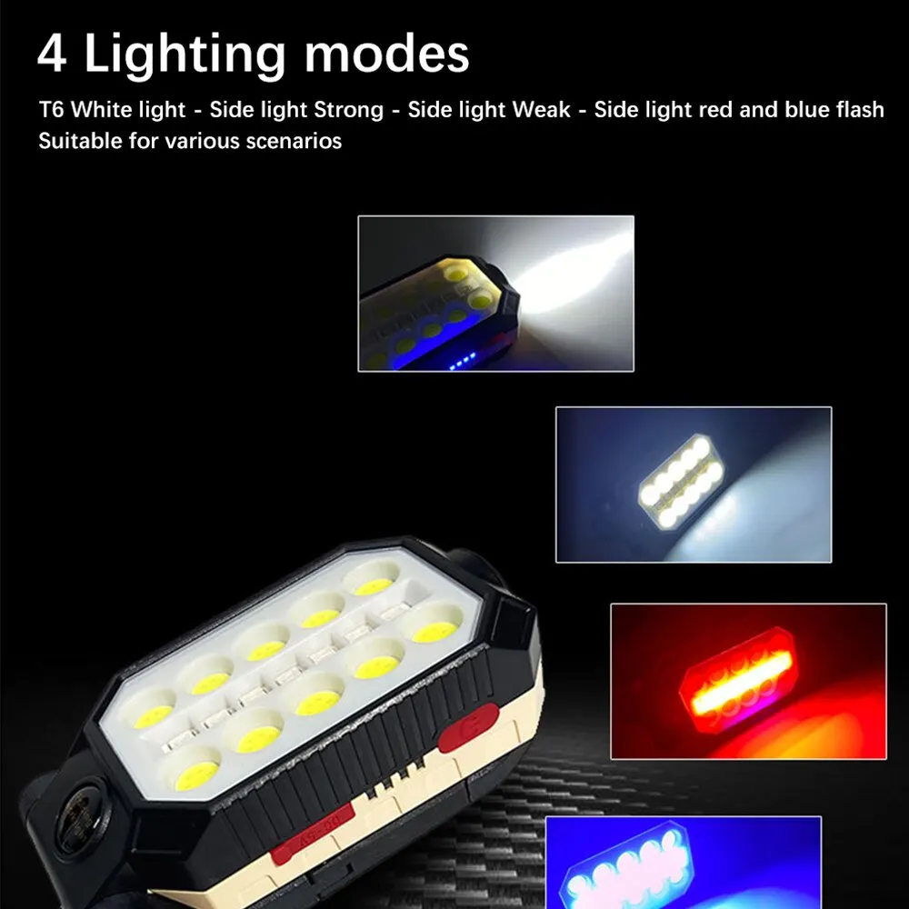 Powerful COB Work Light USB Rechargeable LED Flashlight Foldable Waterproof Camping Lantern Magnetic Car Repair Power Display