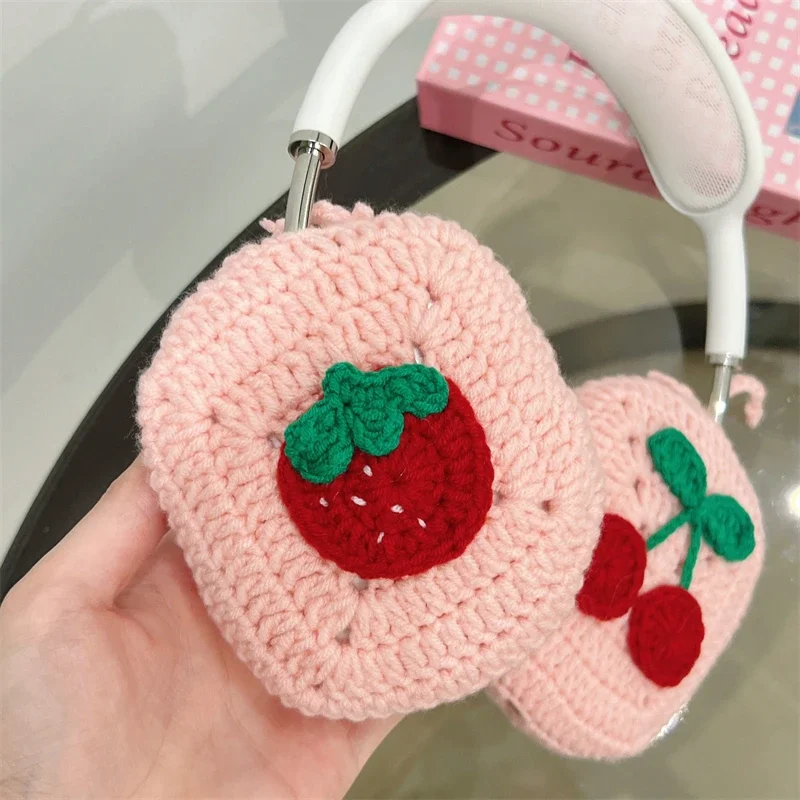 2pcs/set Knitted Wool Cherry Strawberry Cover for AirPods Max Wireless Headphones Case Protective Sleeve AirPodsMax Protector