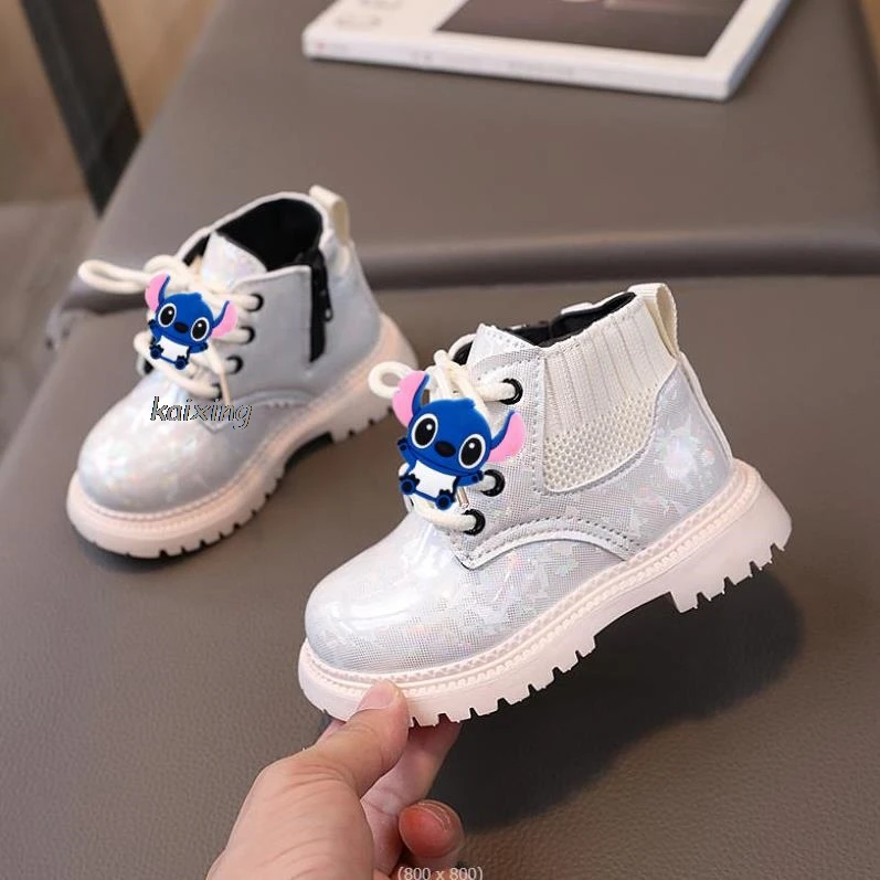 Lilo And Stitch Girl Boot Autumn Fashion Mickey Princess Shoe Sweet Ankle Boot Comfort Kids Shoe Pu Leather Boots Winter Boots