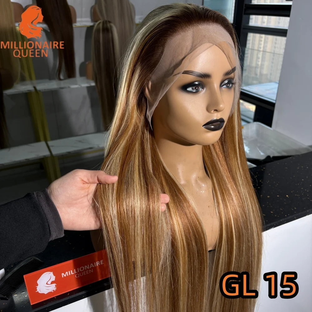 

Парик из натуральных волос 300% Honey Blonde с коричневыми корнями и мелированием для женщин, 13x4, с кружевной передней частью, предварительно прорезанный, мелированный, 613, фронтальный парик с кружевной основой