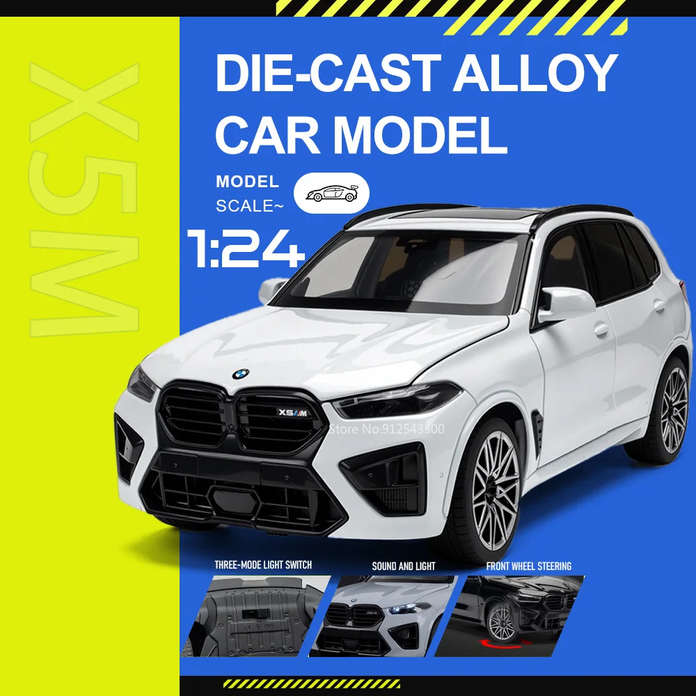

Масштабная модель автомобиля BMW X5M M3 1:24, открывающиеся двери, звук и свет, миниатюрная модель с функцией отката и амортизацией, украшение для гостиной