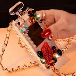 Diamond Crystal Cute Pearl Perfume Bottle Shaped Chain Handbag Case Cover For SamsungS24 S25 S20 S21 S22 S23 PLUS Note10 20 Case
