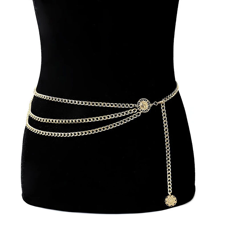 

Women Fashion Belt Hip High Waist Gold Silver Narrow Metal Chain Chunky Fringes Crystal Diamond Waist Chain Corset Chain Belt