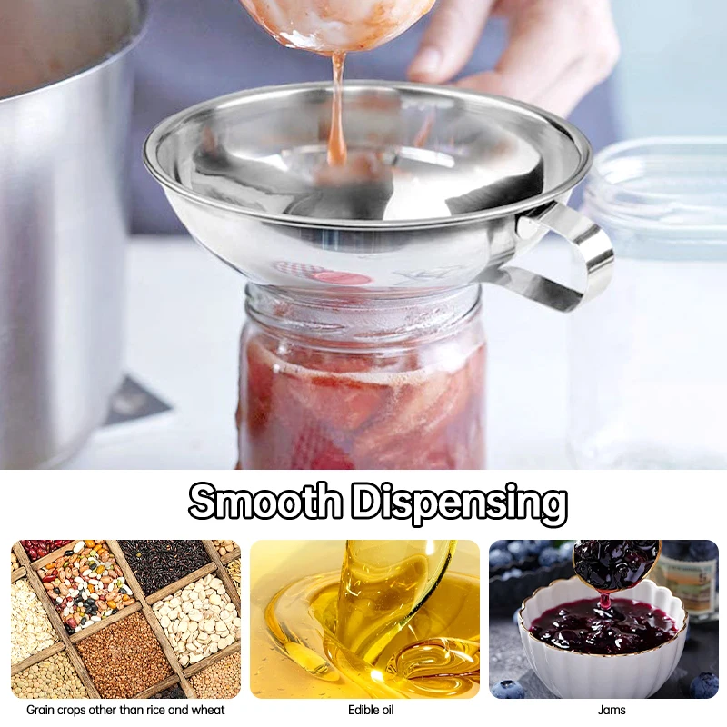 Stainless Steel Wide Mouth Funnel Salad Dressing Liquid Funnel Canning Funnel for Kitchen Use Filling Bottles Food Funnel