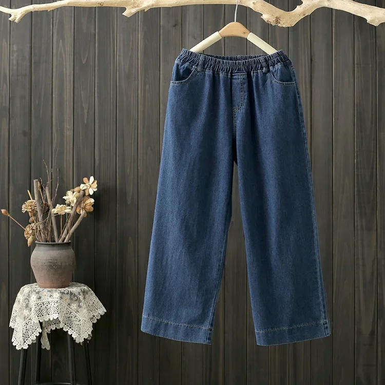 Dżinsy z prostymi nogawkami i wysokim stanem Plus Size Damskie luźne spodnie wyszczuplające z szerokimi nogawkami Wygodna elastyczna talia Wiosna Lato