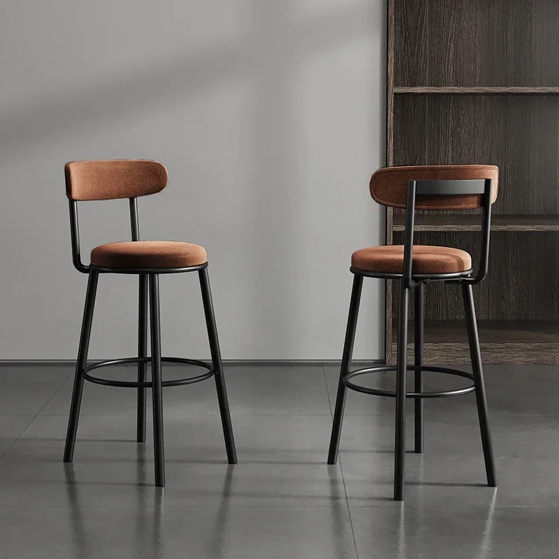 Nordic Bar Chairs Iron High Feet Backrest High-temperature Baking Paint Dining Stools Comfortable Velvet Modern Furniture WT163