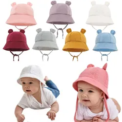 0-2 Years Toddler Sun Hat For Baby Boy Girls Soft Cotton Beach Panama Hat Girls Cute Bear Ear Hats Newborn Fisherman Bucket Caps