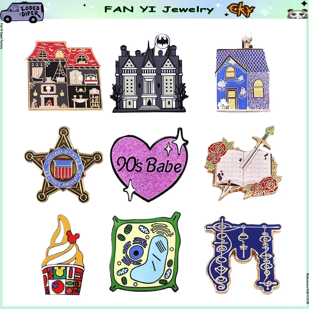 

Beautiful Castle Metal Pins Enamel Brooch Various Delicacy Pattern Arts Lapel Badge Men Women Fashion Jewelry Accessories Gifts