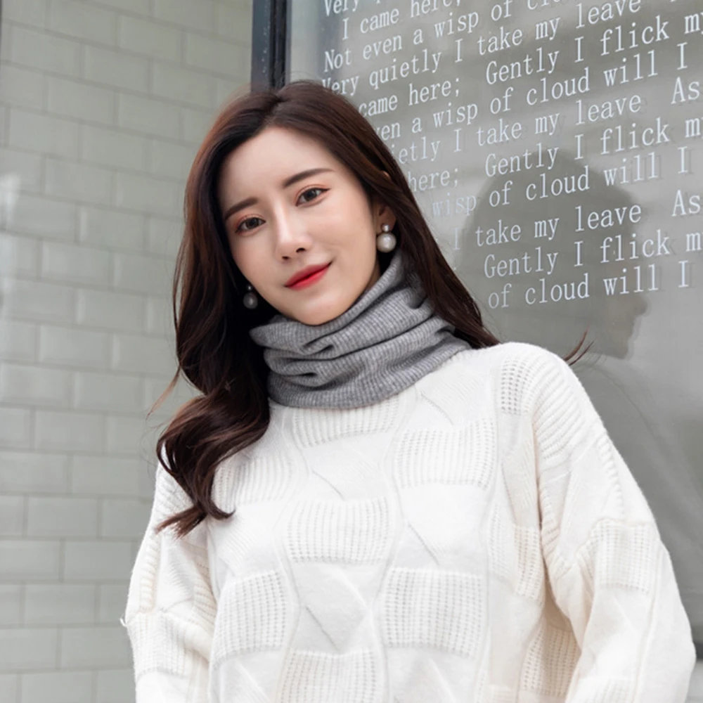 Winter Scarf For Women Men Thicken Wool Knitted Scarf Outdoor Keep Warm Snood Scarfs Ring Solid Color Ski Climbing Neck Warmer